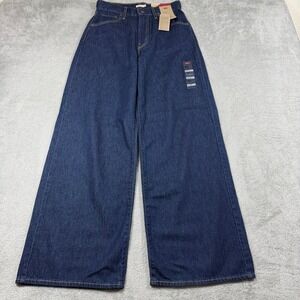 Levi's Cinch Baggy Jeans Women 26 Blue Dark Wash High Rise Straight Leg NWT